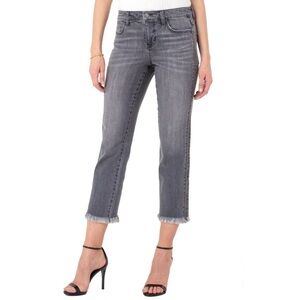 NWT Liverpool Jeans Sadie Mid Rise Crop Straight Leg Side Stripe Jeans Grey